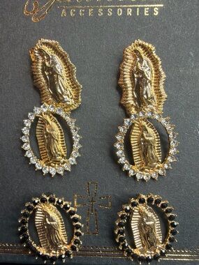 Gold Virgin Mary Drop Earrings with Crystal Halo - Accessorize